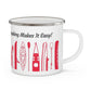 Red Kayak Enamel Coffee Mug - "Mornings are rough, but kayaking makes it easy" in italic black font
