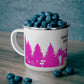 Pink Hiking Enamel Camping Mug - "Mornings are rough, but hiking makes it easy"